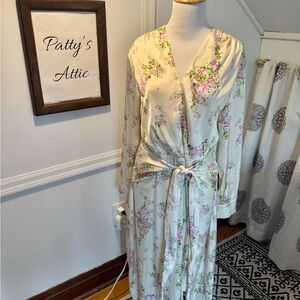 Sage Floral Midi Dress - Cream and Pink